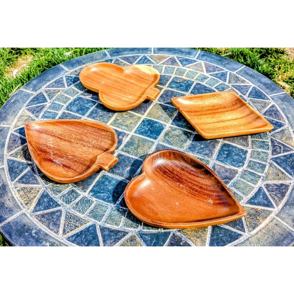 Wooden Bowls Heart Club Spade Diamond Playing Card Suits Monkey Pod Wood 4pc Set